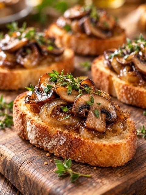 Crostini cebolla y champiñón
