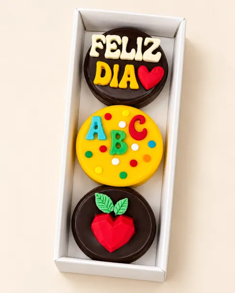 Box Día del Profesor · 3 alfajores decorados